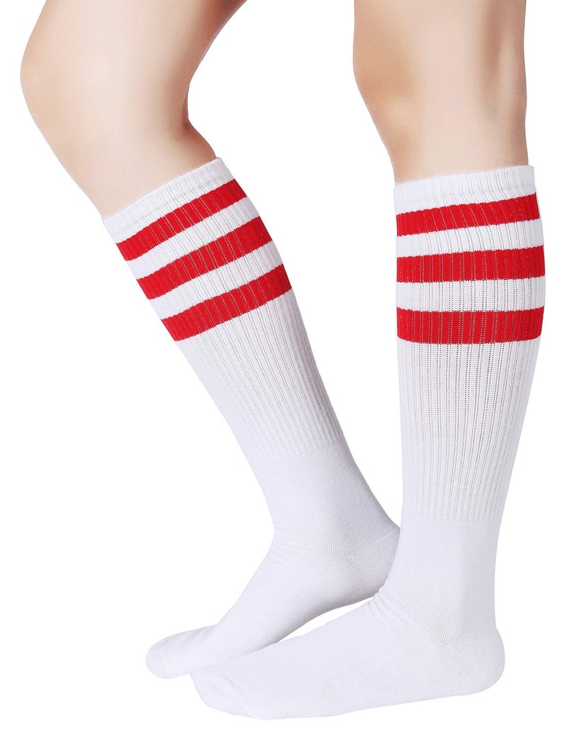 Pareberry Classical Triple Stripes Soft Cotton Over-the-Calf Retro Tube Socks (A-Pair(Red/White)) - Image 1